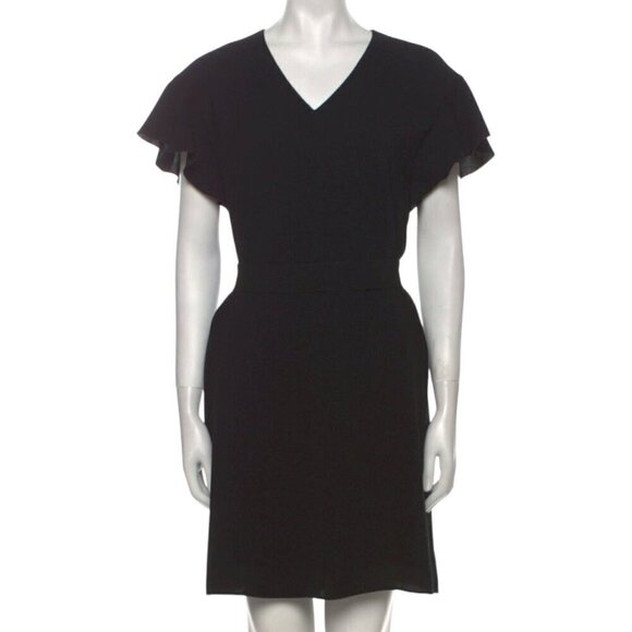 Lafayette 148 Luxury Designer V-Neck Black Ruffle Mini Dress Womens Small Petite - Picture 1 of 8